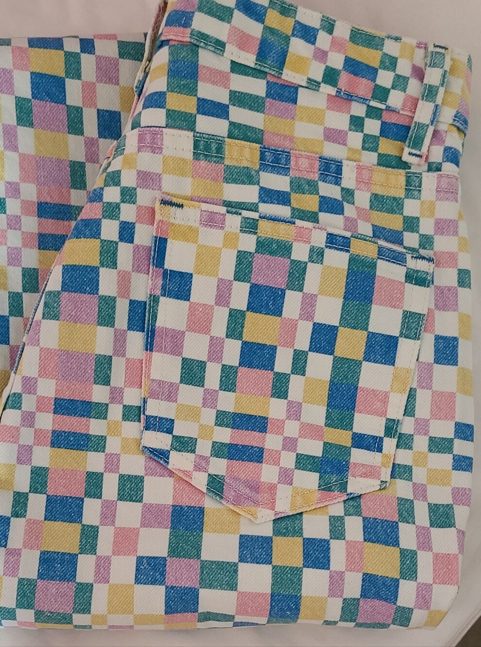 Zara Pastel Checkered Denim Jeans- Pink Blue Yellow Green Cream